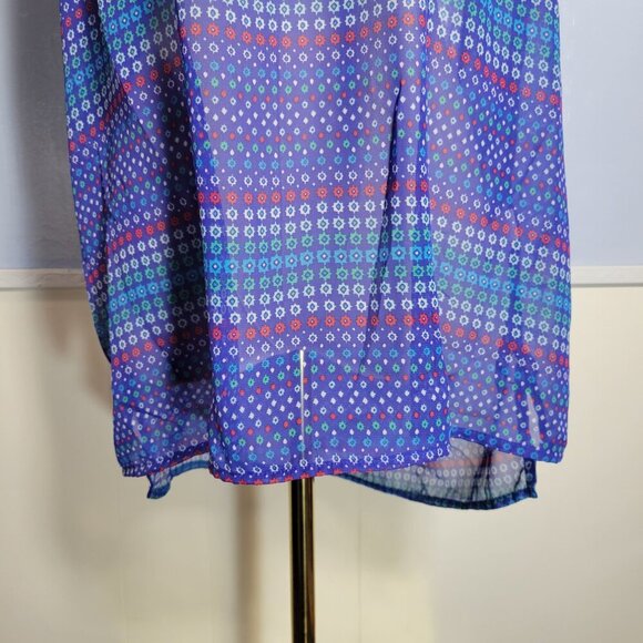 Gap Large Blue Red Floral Semi Sheer V Neck Sleeveless Lightweight Tank Top - Picture 3 of 10